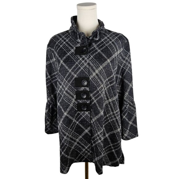 Ali Miles Shirt Jacket Size Large Plaid Detail Button Black/Gray - Picture 1 of 10